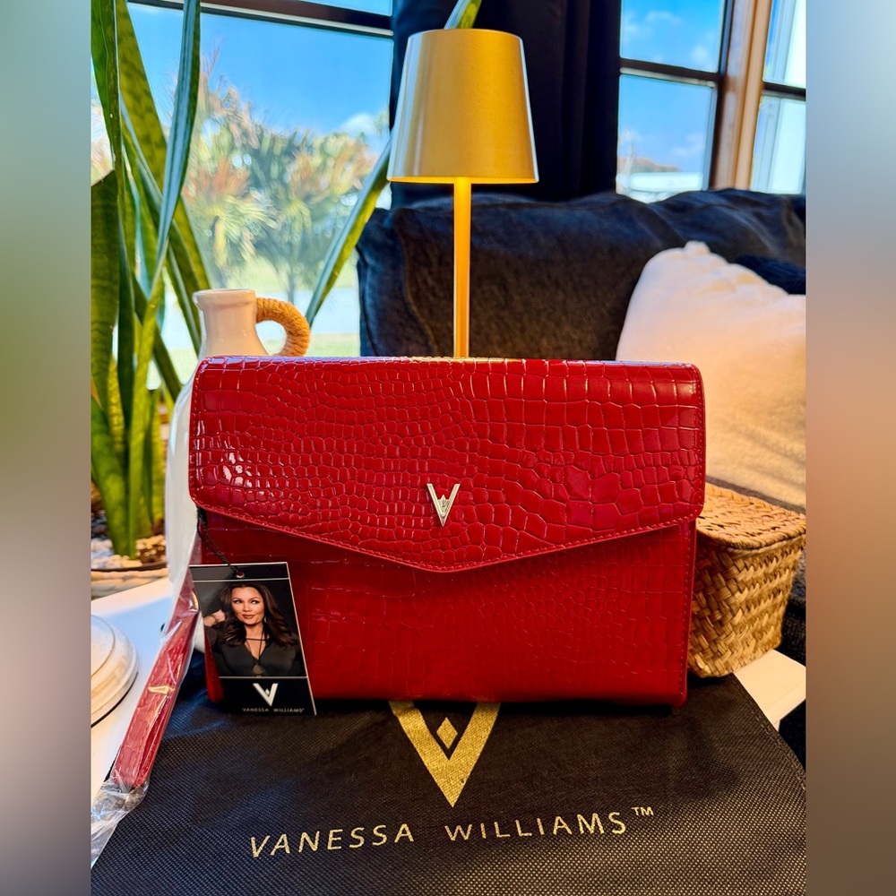 VANESSA WILLIAMS Elegant Red Crocodile Embossed Eden Clutch